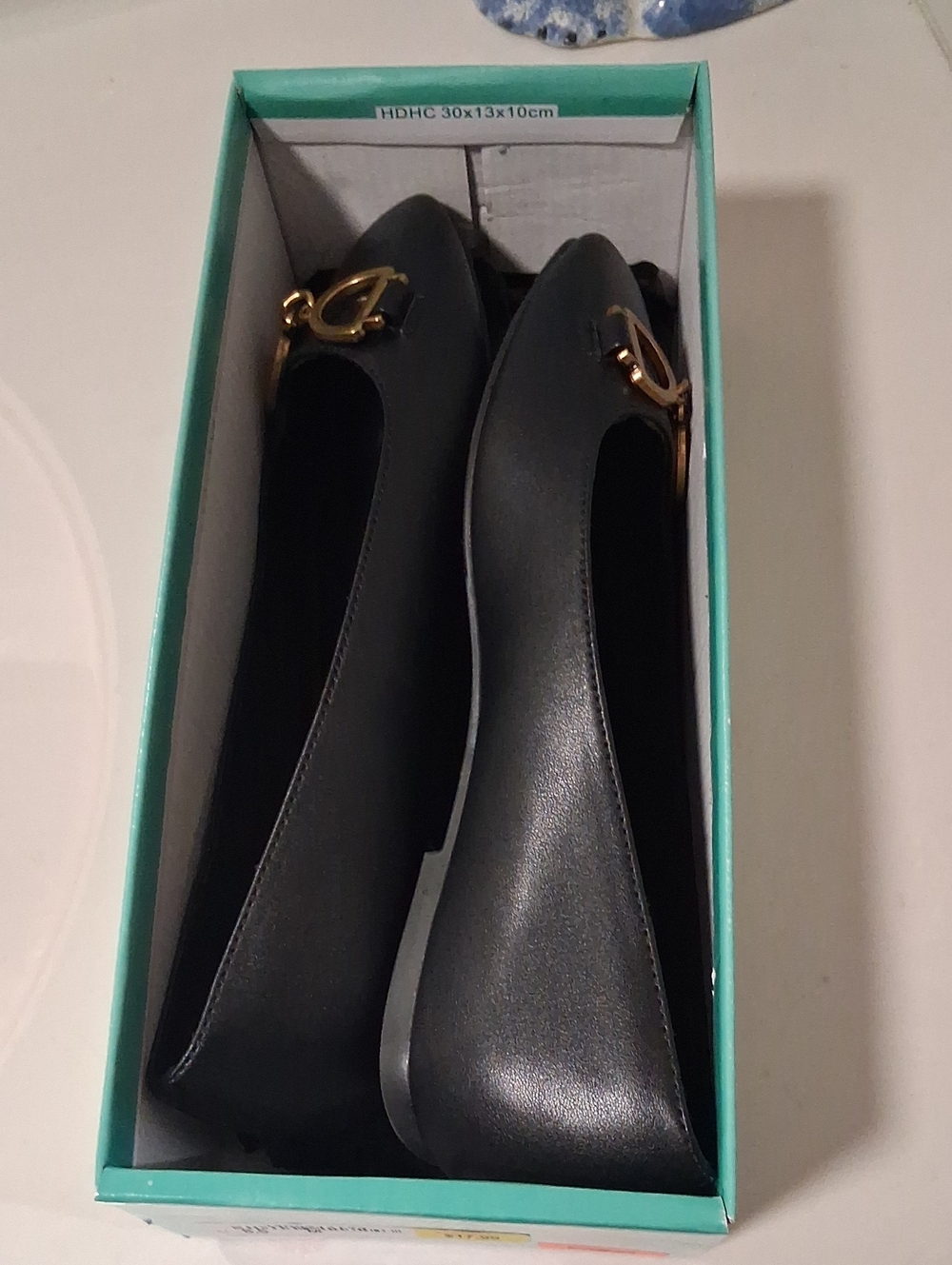 Sophia Taylor Black Ballet Flats with Gold Buckle